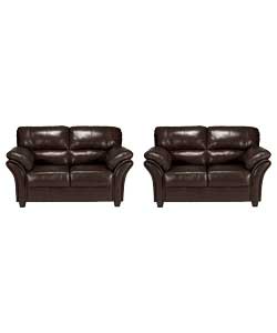 Unbranded Romano Regular and Regular Leather Sofa - Chocolate