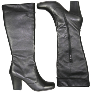 A knee length boot from Jones Bootmaker. With collar to top of boot, chunky heel and squared toe. Ap