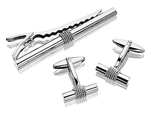 Unbranded Rope Wrap Tie Clip and Swivel Cufflink Set 014515