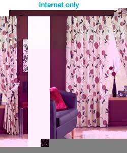 Lined curtains including tie backs.Large all over red floral pattern on cream background.60 cotton/4