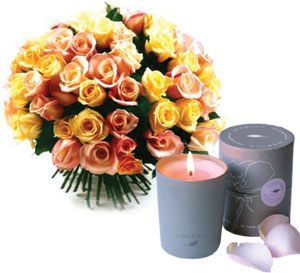 Roses and perfumed candle pastel 21 roses