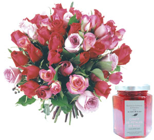 Roses and Rose petals jam pink 51 roses