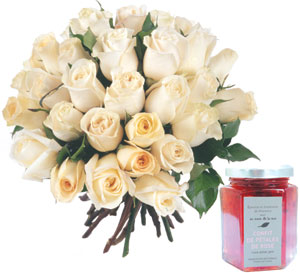 Roses and Rose petals jam white 51 roses