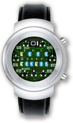 Round Binary Watch with Blue LEDs