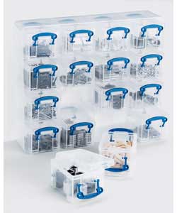 Organiser with 16 compartments.Ideal for craft, hobby, DIY storage.Polypropylene transparent boxes.I