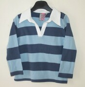 Haywire light blue and darker blue striped rugby shirt with white fabric co