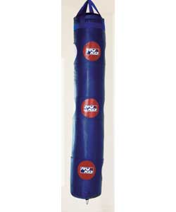A compact filled 6ft martial arts strike bag with re-inforced hanging straps and movable targets to