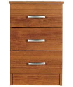 Size (H)58.5, (W)37, (D)35.2cm. Walnut effect chest of drawers. Metal handles with silver coloured f