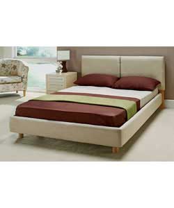Natural coloured upholstered bed. Includes luxury firm mattress. Size (W)153, (L)200, (H)88cm