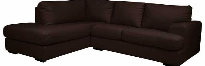 The Salvatore corner sofa features a deep and comfortable style that is family friendly. Deep fibre filled seat cushions and refined arm style adds a modern touch. Upholstered in chocolate Italian corrected top grain leather. this left hand facing co