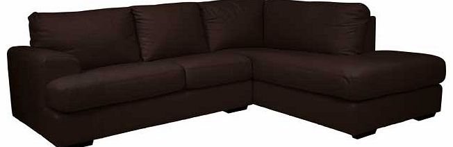 The Salvatore corner sofa offers a deep and comfortable style that is family friendly. Deep fibre filled seat cushions and refined arm style add a modern touch. Upholstered in chocolate Italian corrected top grain leather. this right hand facing corn