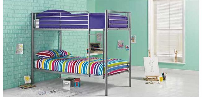 This Samuel single bunk bed frame in silver is a great option when you are trying to maximise space in a bedroom. This modern set of metal bunk beds is perfect when you have two young children sharing a bedroom