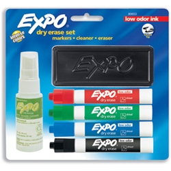 Presentation kit contains four Expo chisel tip markers: black  blue  red and greenSoft pile