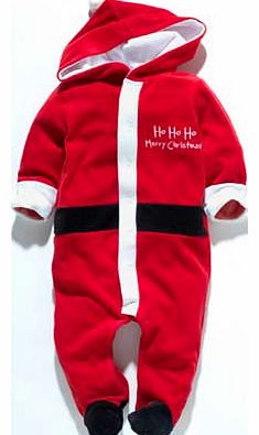 Dress your baby up in this gorgeous Santa Claus all in one. This is the perfect outfit for your child this Christmas. dress him up in this sumptuous red Santa outfit. complete with a Santa hat hood. he will look festive and handsome! For 0-3 months. 