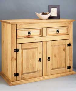 Size (H)80, (W)99.6, (D)48cm.Solid pine with black steel hinges and handles.1 adjustable internal sh