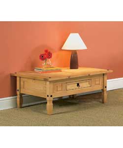 Size (L)107, (W)76.5, (H)45cm.Solid pine with black nails.1 drawer.Weight 18kg.Self assembly:1 perso