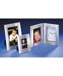 Satin and Crystal Photoframe and Clock Set