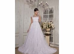 Unbranded Satin Lace Chapel Train Off-The-Shoulder White