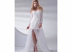 Unbranded Satin Lace Sweep Train Off-The-Shoulder Straps