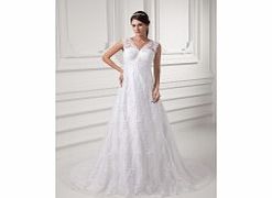 Unbranded Satin Lace V-neck Beading Luxury A-line Wedding