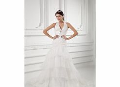 Unbranded Satin Organza Halter Deep V-neck Crystal Button