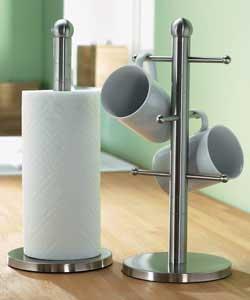 Unbranded Satin Stainless Steel Mug Tree and Kitchen Towel Holder Set