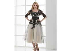 Unbranded Satin Tulle Tea-length Scoop Black Champagne