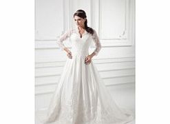 Unbranded Satin V-neck 3/4-length Sleeves Beaded Lace