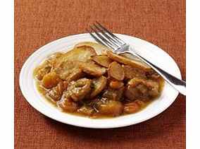 Tasty sliced sausages with winter vegetables in a full-flavoured gravy, topped with golden sautand#233; potatoes.
