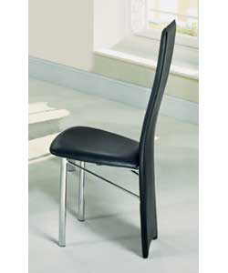 Chrome coloured metal legs and a high back black faux leather seatpad and backrest. Size (W)37,
