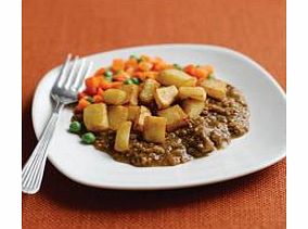 A classic combination of minced beef and onion in gravy. Served with diced potatoes, peas and carrots.