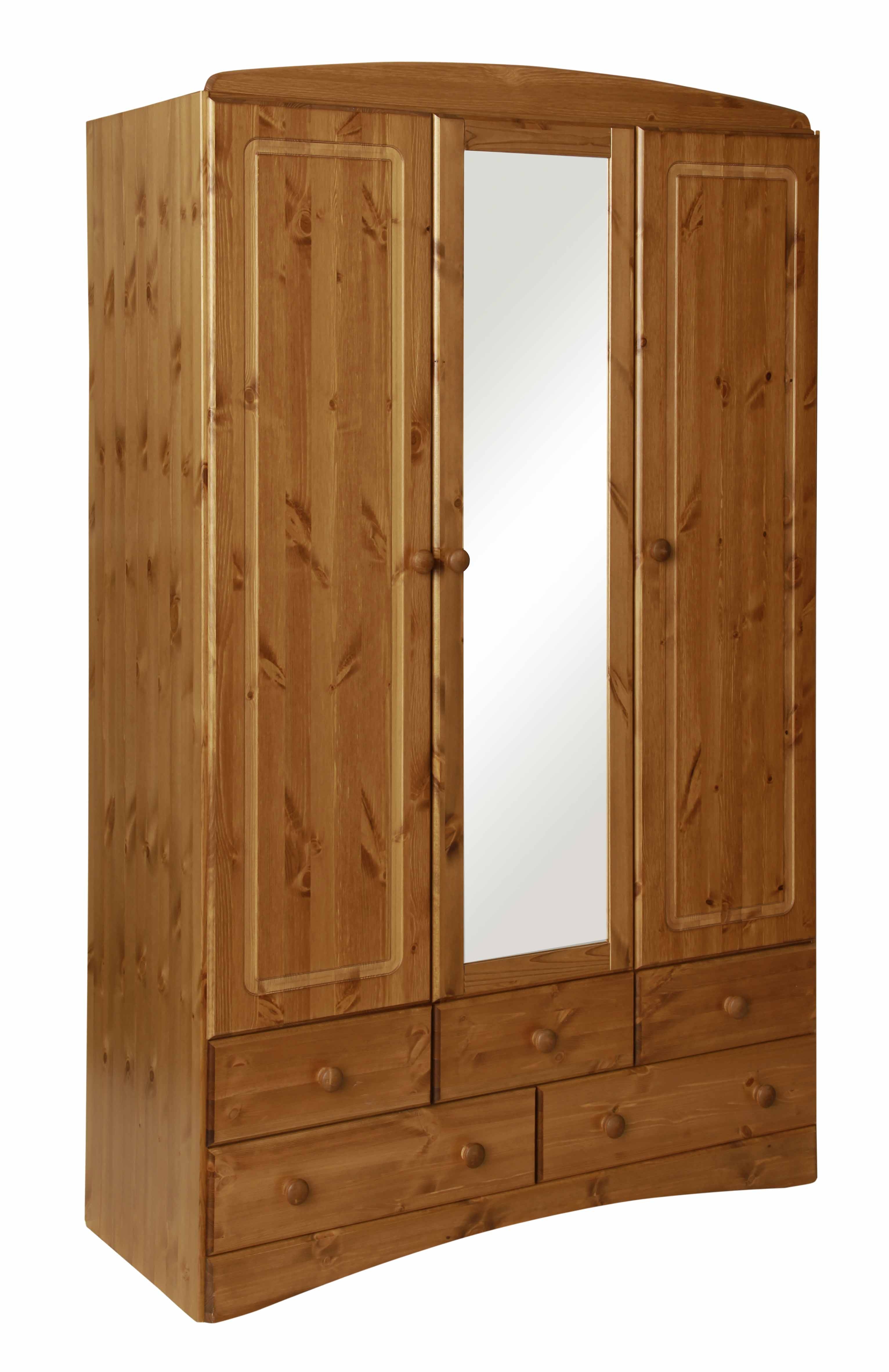 Unbranded Scandi Pine 3 Door 5 Drawer Wardrobe with Mirror