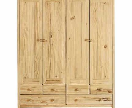Size (H)179.9, (W)140.4, (D)53cm. Solid pine wardrobe.Wooden handles and feet.2 wide and 4 narrow dr