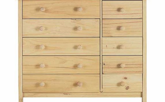 This chunky furniture range has been expertly crafted to bring you superior quality thats hard-wearing and built to last. Elegant yet versatile. with a solid wood frame and pine-finished doors and handles. this stunning Scandinavia 5+5-drawer chest i