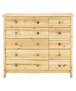 Size (H)93.5, (W)105.2, (D)40cm. Solid pine chest.Wooden handles and feet.Drawers with smooth glide 