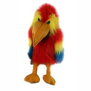 This large Scarlet Macaw glove puppet has a full working mouth plus a loud squawk! Brightly coloured