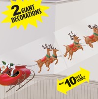Ten feet long poster of Santa being pulled in his sleigh by Rudolf and all the other Reindeer.