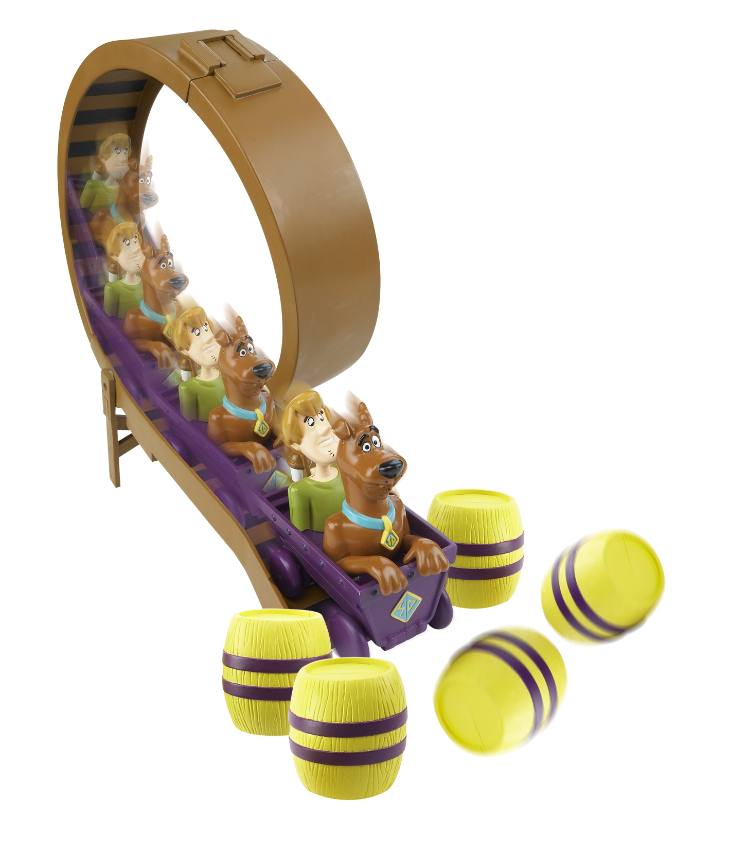 Pull the rip cord and watch Scooby and Shaggy tear off in the mine car! Features a height adjustable