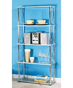 Silver coloured with chrome effect scroll detail