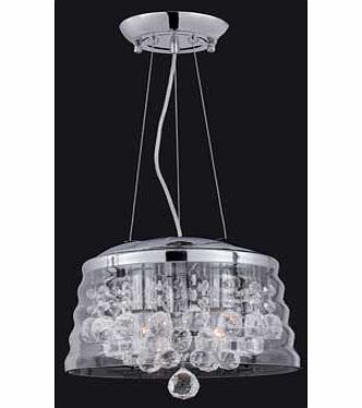The Seattle contemporary Ceiling Pendant is stunning. Encased in glass and dripping with crystals; this fitting will add glitz and glamour to any interior. Size H23. W30. D30cm. Drop 23cm. Diameter 30cm. Suitable for use with low energy bulbs. Not su