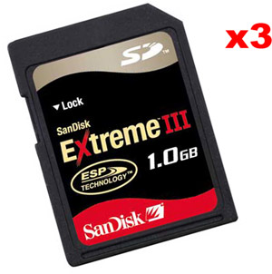 Unbranded Secure Digital (SD) - 1GB - Sandisk Extreme III - VALUE TRIPLE PACK - #CLEARANCE