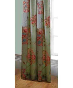 Eyelet top curtains, complete with tie-backs.50 cotton, 50 polyester.Lining - 48 cotton, 52 polyeste
