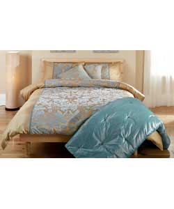 See See Symphony Damask Kingsize Duvet Cover Set-Blue & Gold