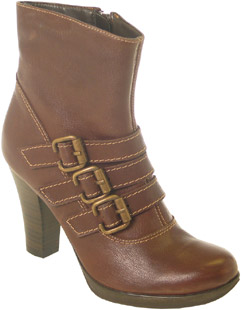 leather round toe high platform ankle boot with 3 buckles and straps