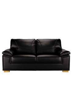 Modern Italian leather design with sewing detail on the cushions. Fixed foam seat and fibre filled b