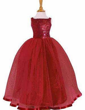 An enchanting ballgown in a pretty ruby red with a sequin bodice and a hooped net skirt. The full length soft net skirt is eged with a matching ribbon. while the hooped skirt gives the dress a lovely full shape. The dress come with a pretty satin han