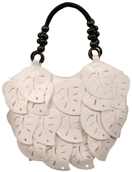 Unbranded Serrate Leather look cutwork leaf bag with beaded handles