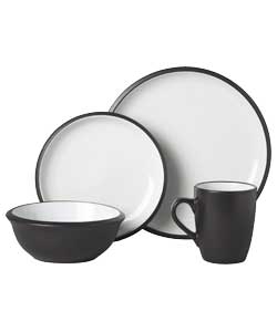 Unbranded Set of 16 2 Tone Stoneware Dinner Set - Black