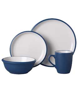 Unbranded Set of 16 Two Tone Stoneware Dinner Set - Blue