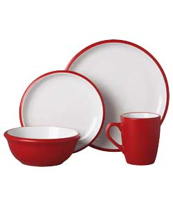 Unbranded Set of 16 Two Tone Stoneware Dinner Set - Red